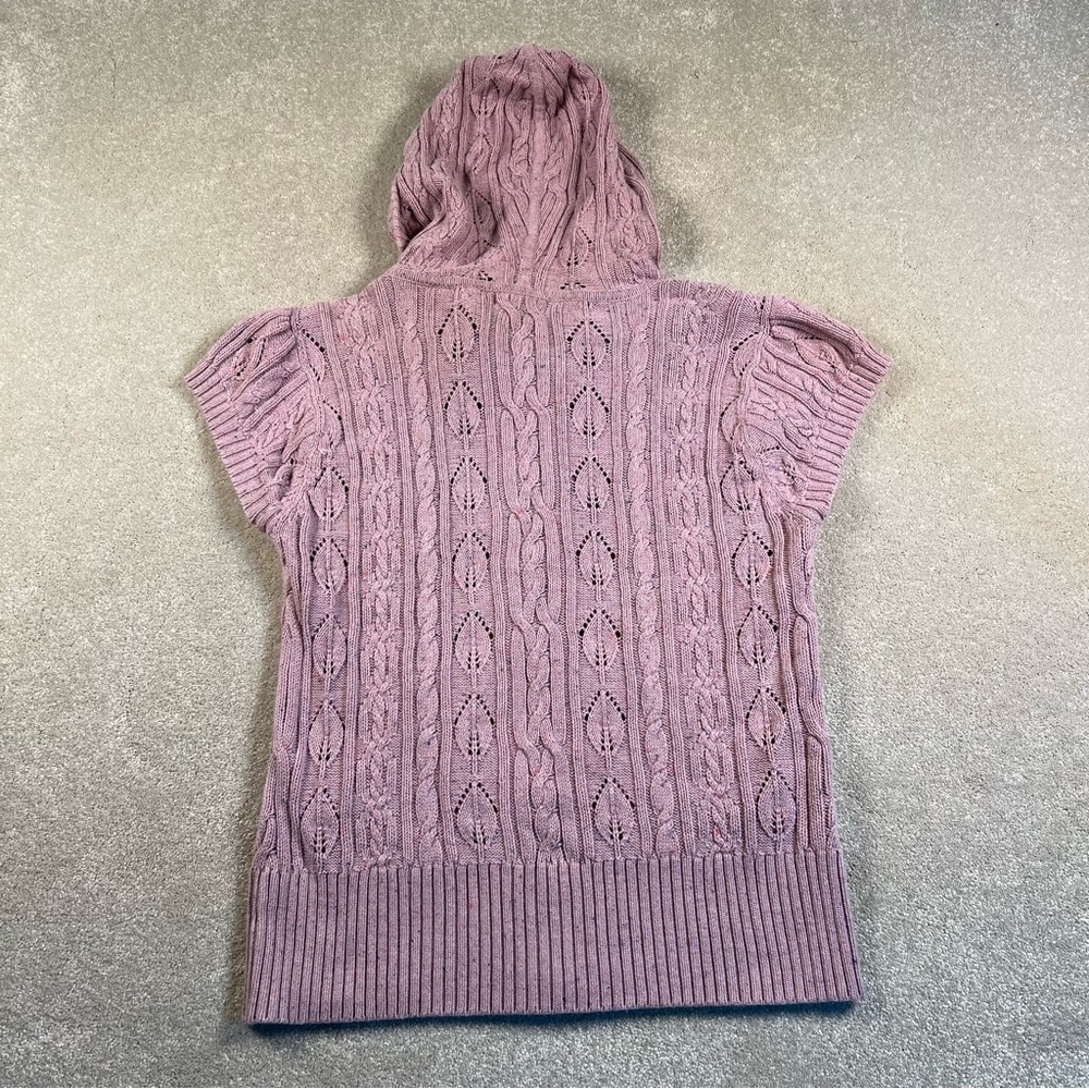 DKNY JEANS Y2K sweater pink cap sleeve cable knit zip up hooded Junior's Large - Picture 2 of 10